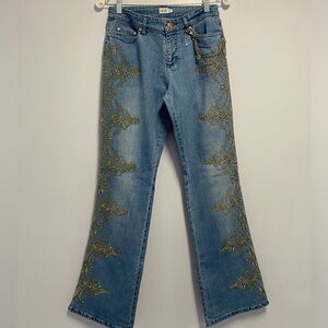 COPY - NWOT Cache Vintage Y2K Silver Embroidered Low Rise Jeans Size 6.